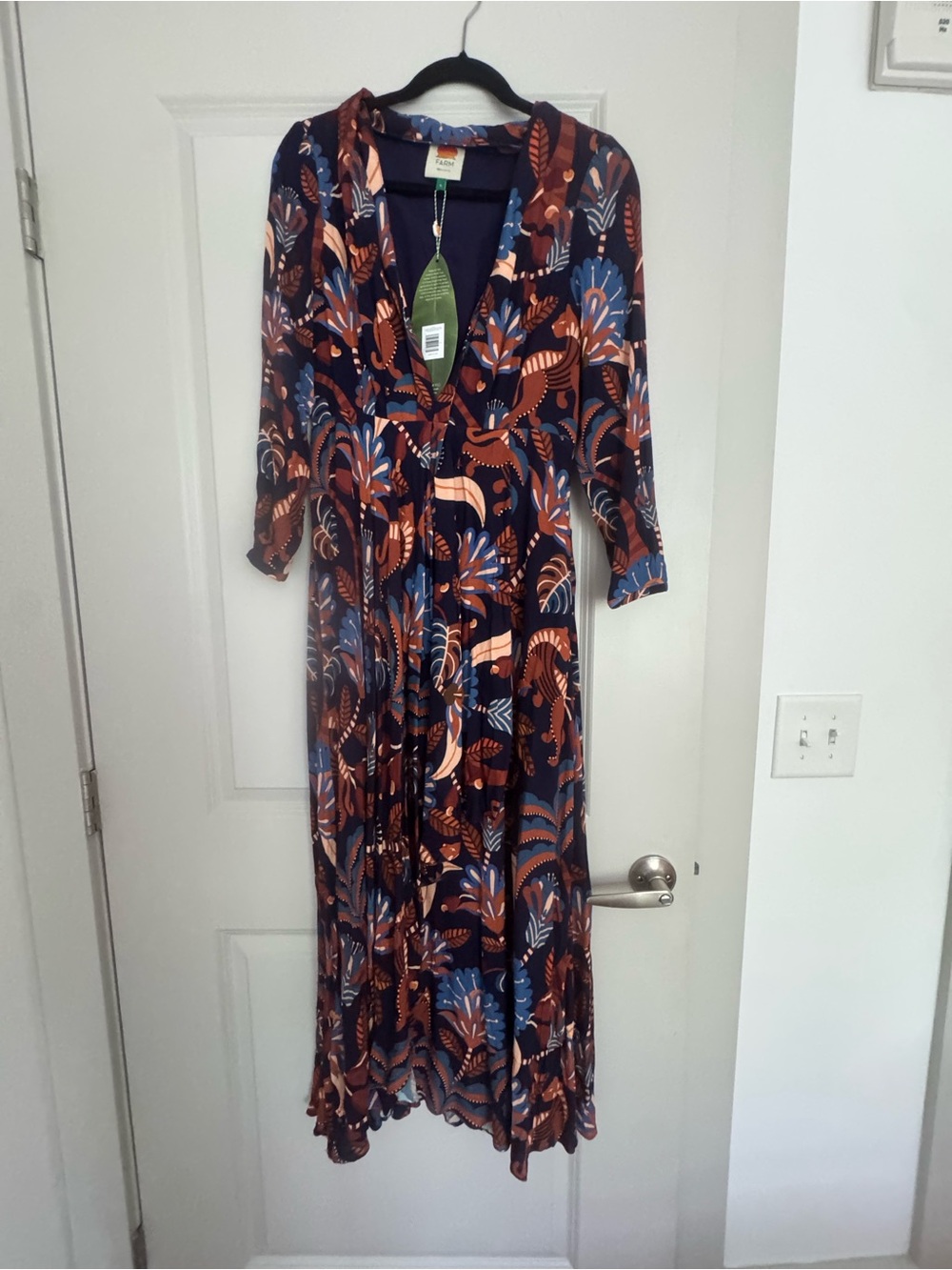 Women's Navy Floral Maxi Dress with Rust & Blue Print